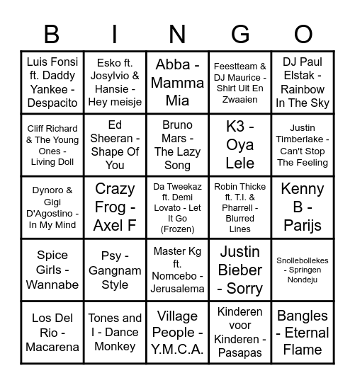 Nijboer-van Strien-Maasdam Muziekbingo Card