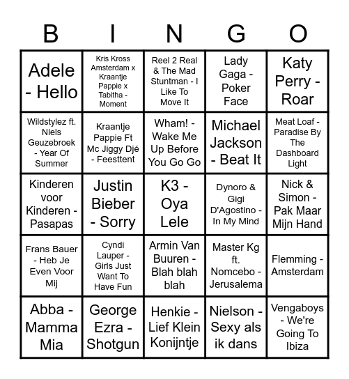 Nijboer-van Strien-Maasdam Muziekbingo Card