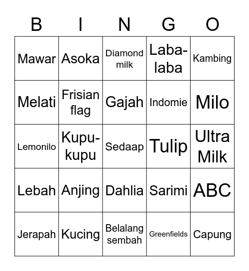 Bingo Aruni Bingo Card