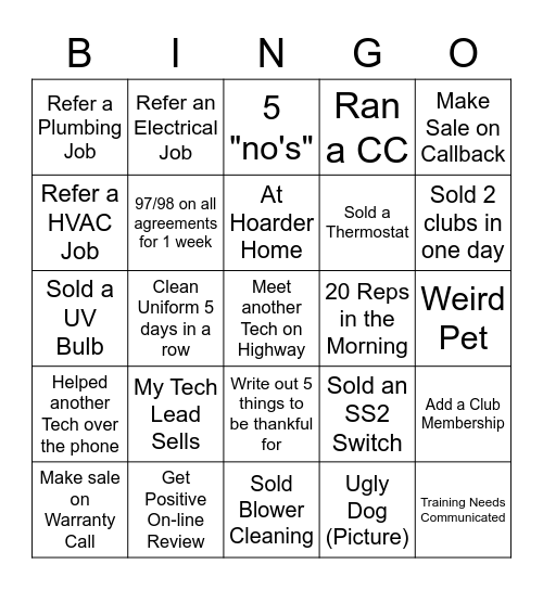 Customer Service/Tech Bingo Card