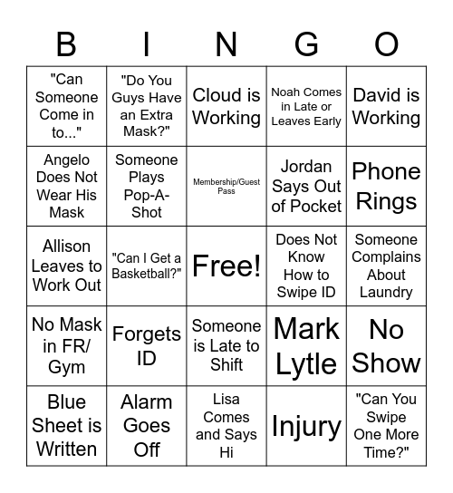 Manager Bingo Card