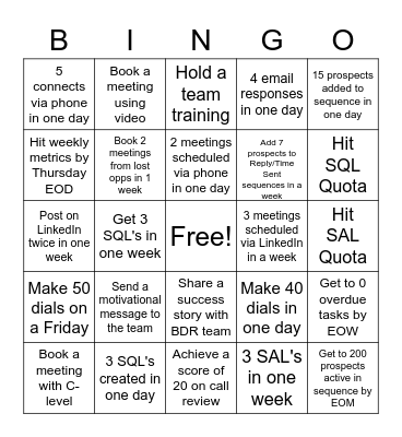 SDR Bingo Card