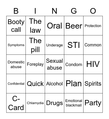 Sexual health Bingo Card