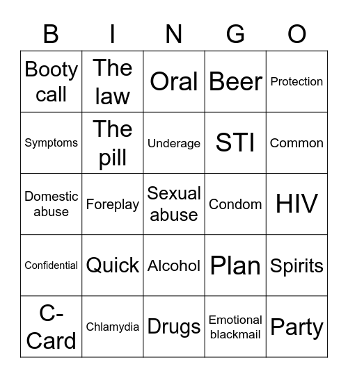 Sexual health Bingo Card