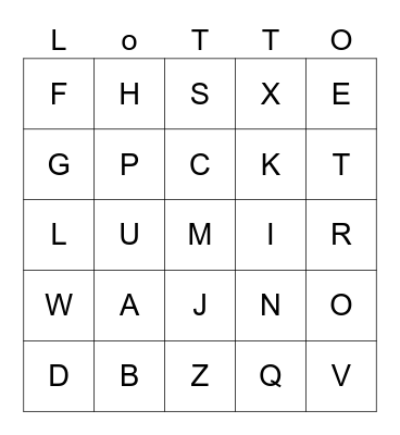 Das Alphabet Bingo Card