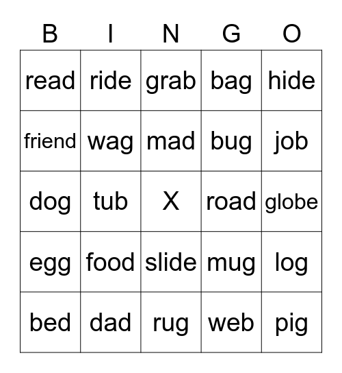 Mixed Final Voiced Plosives Bingo Card