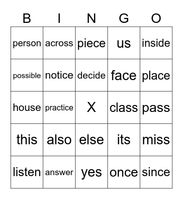 Mixed Medial and Final S Bingo Card