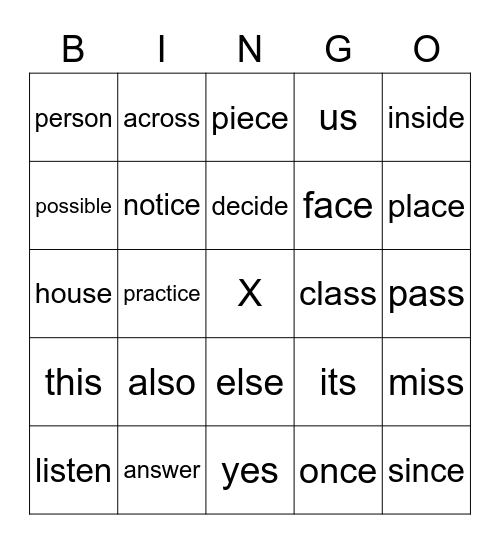 Mixed Medial and Final S Bingo Card