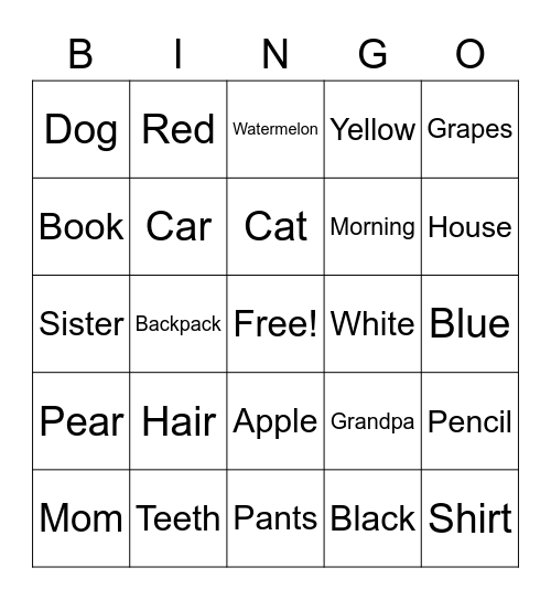 English Class Review Bingo Card