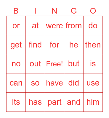 Sight Words 100s Bingo Card