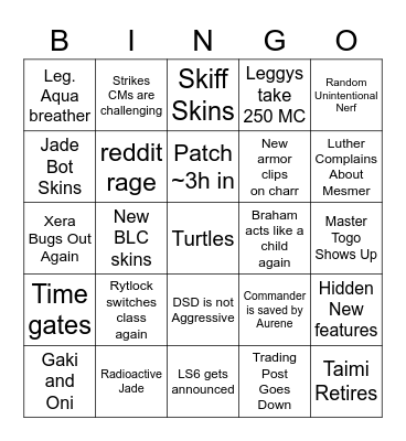 End of Dragons Bingo Card