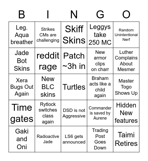 End of Dragons Bingo Card