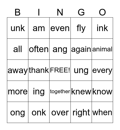Glued Sounds & Trick Words Bingo Card