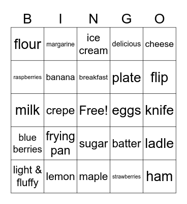 Pancake Bingo Card