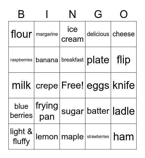 Pancake Bingo Card