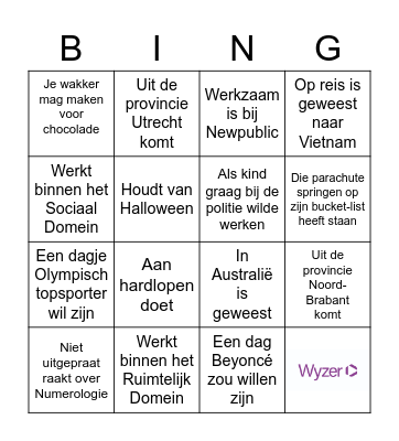 Vind een Wyzer collega die: Bingo Card