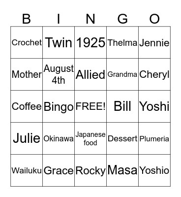 THELMA'S 90th BIRTHDAY Bingo Card