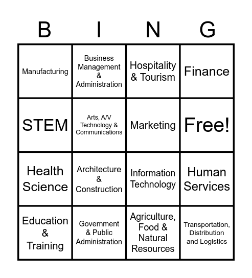 Career Cluster Bingo Card