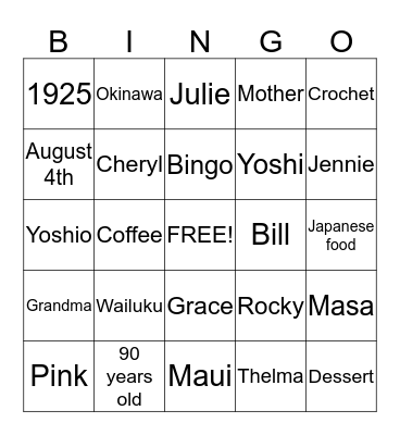 THELMA'S 90th BIRTHDAY Bingo Card