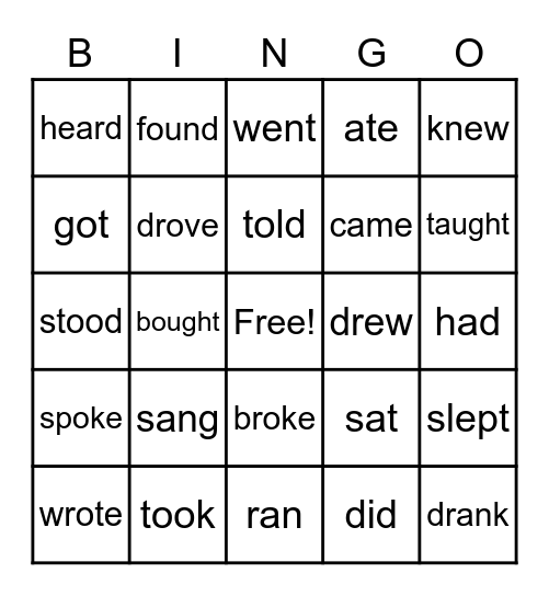 Simple Past Verbs Bingo Card