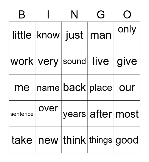 Fry words 101-126 Bingo Card
