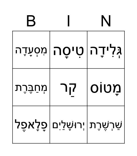 שָׂרָה בְּיִשְׂרָאֵל Bingo Card
