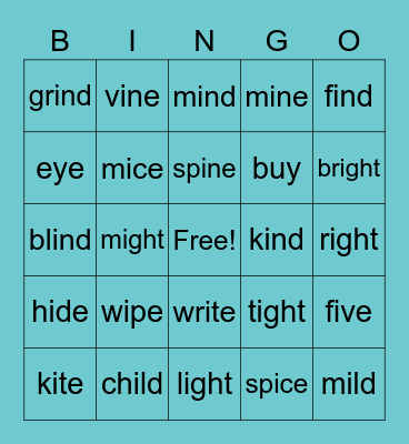 Long I patterns Bingo Card