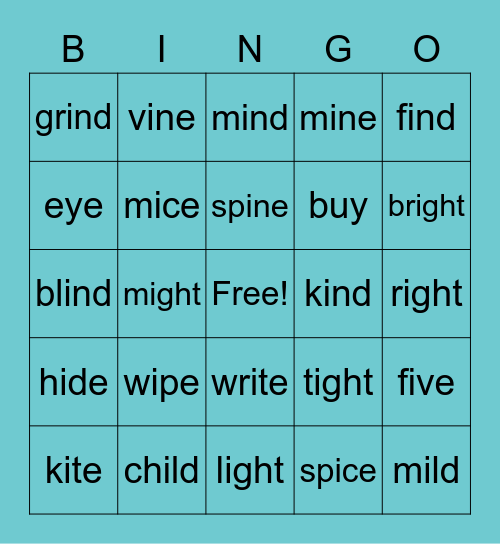 Long I patterns Bingo Card
