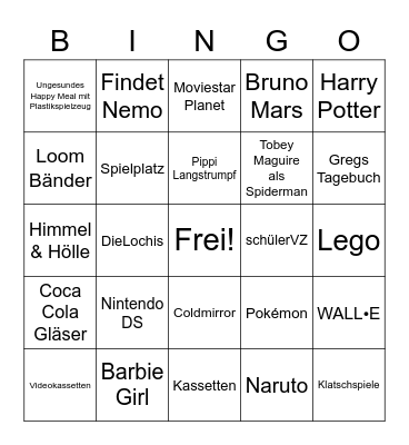 Zillennial Bingo Card