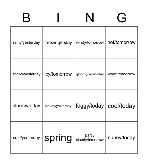 BE 3 unit 5 Bingo Card
