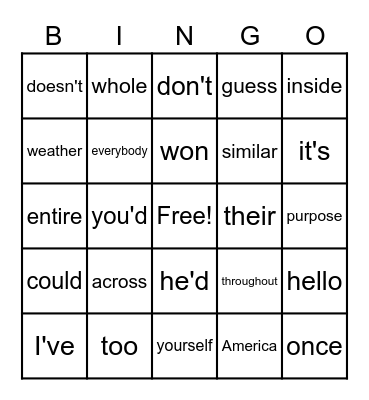 Sight Word 1st Bingo Card