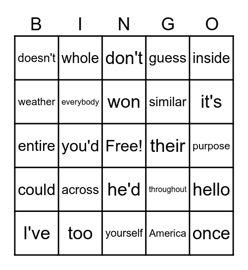 Sight Word 1st Bingo Card