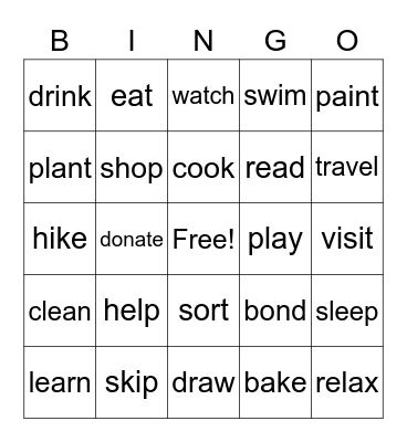 Spring Break Bingo Card