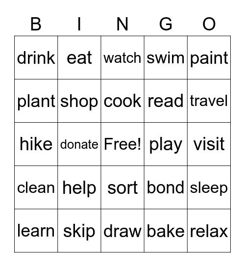 Spring Break Bingo Card