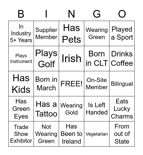 "Meet Me" BINGO Card