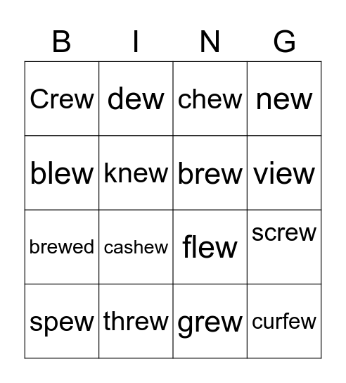 EW digraphs Bingo Card