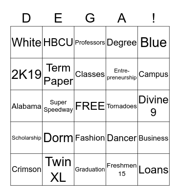 TallaDega College Bingo Card