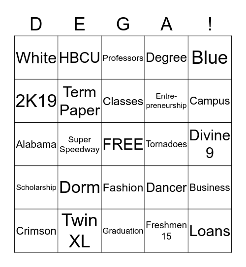TallaDega College Bingo Card