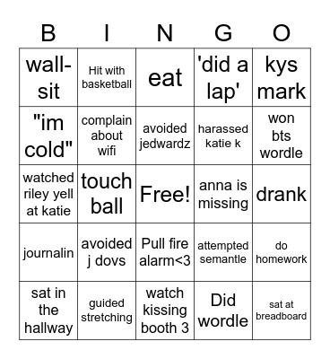 Gym Class Bingo Card