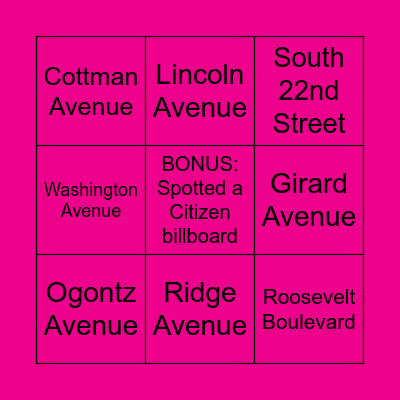 The Philadelphia Citizen Pothole Bingo Card