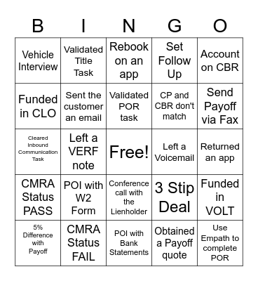 BINGO Monday Bingo Card