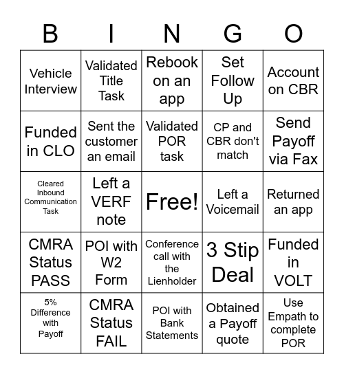 BINGO Monday Bingo Card