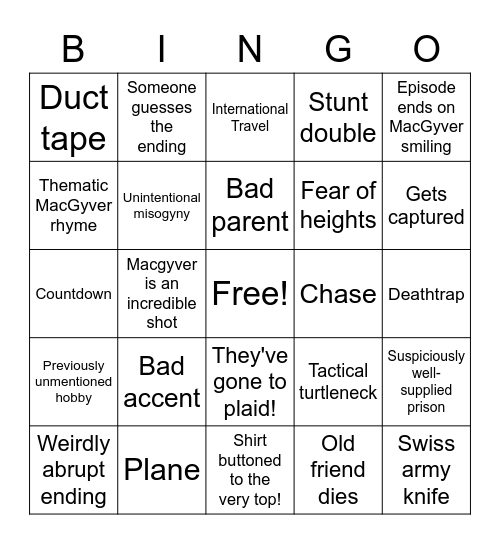 MacGyver Bingo Card