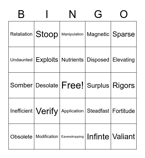 Unit 5 Vocabulary Bingo Card