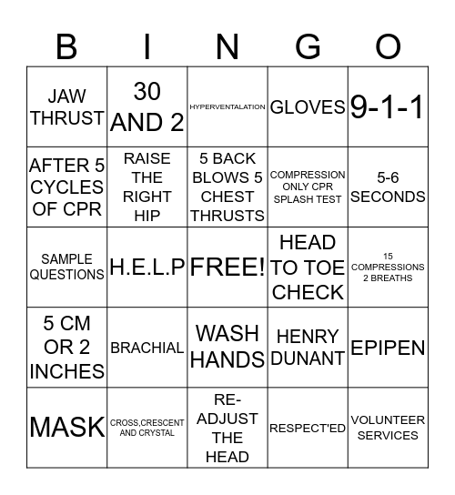 RED CROSS HCP Bingo Card