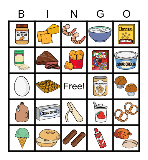 Dairy, Grains, and Protein Bingo Card