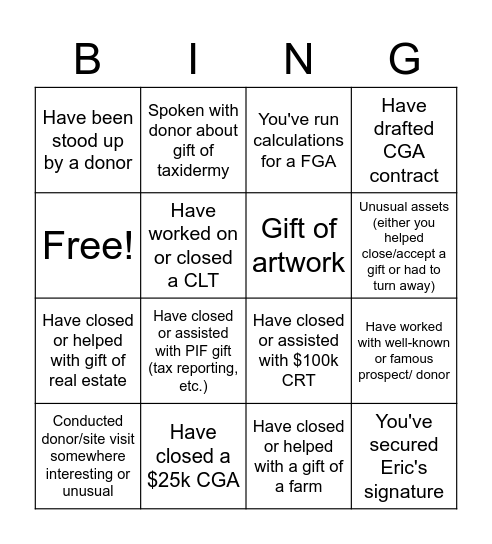 Gift Planning Bingo! Bingo Card