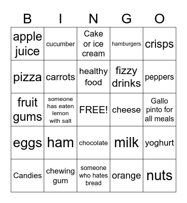 FOOD BINGO Card