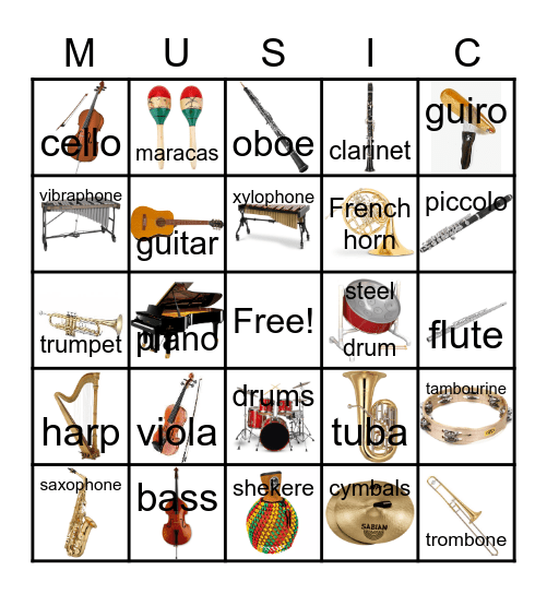 Musical Instrument Bingo Card