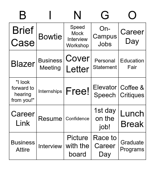 Career Week Bingo Card